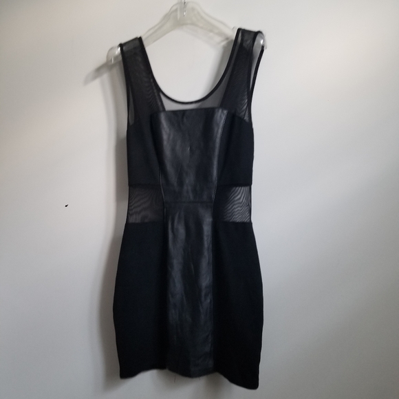 Blaque Label genuine leather dress black mesh cut out sz S - Picture 2 of 7